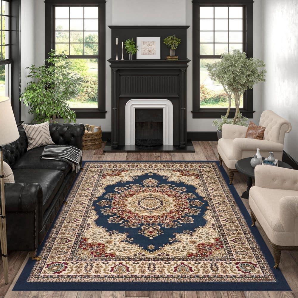 Tayse Sensation Area Rug 4707 NAVY Traditional Navy Blue Medallion Circle 8' 9" x 12' 3" Rectangle