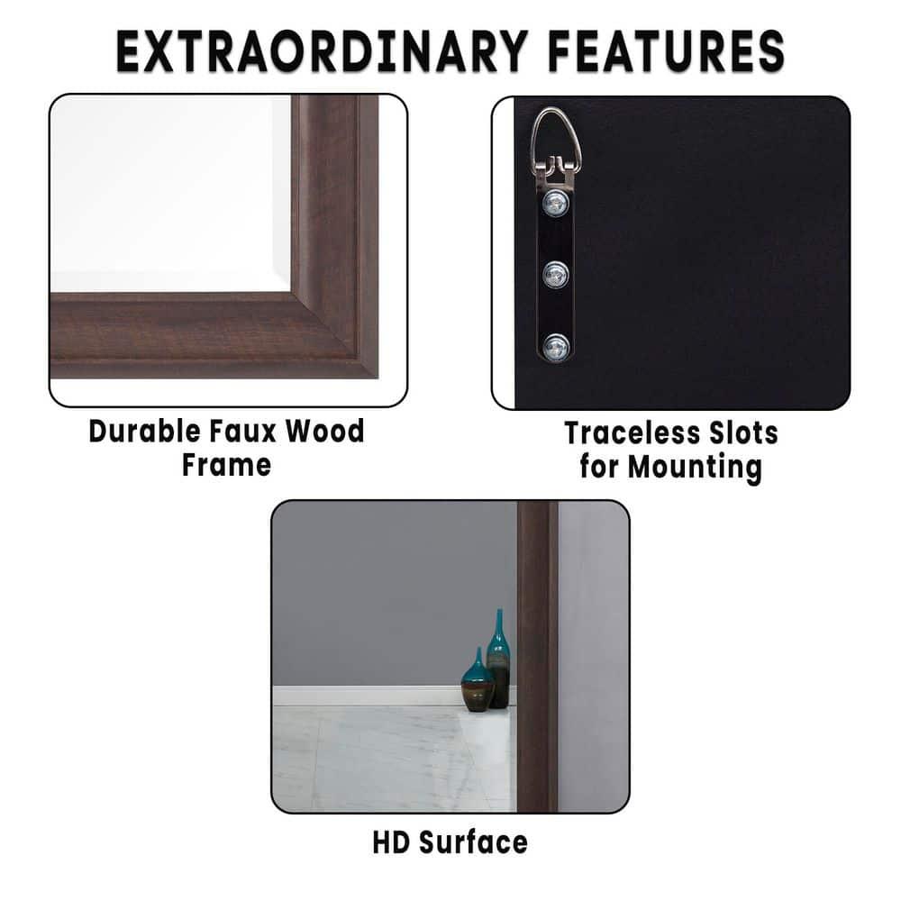 Highland Dunes Lindberg Rectangle Full Length Mirror, Faux Wood Farmhouse Mirror, Floor Mirror