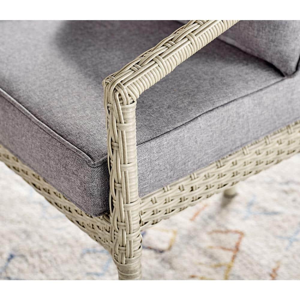 Windham All-Weather Wicker Two-Seat Outdoor Light Gray Bench with Dark Gray Cushions