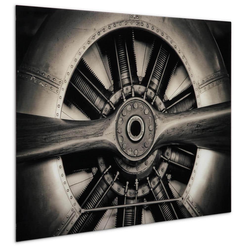 Empire Art Direct Plane Propeller Frameless Free Floating Tempered Glass Panel Graphic Wall Art, 48" x 32" x 0.2", Ready to Hang