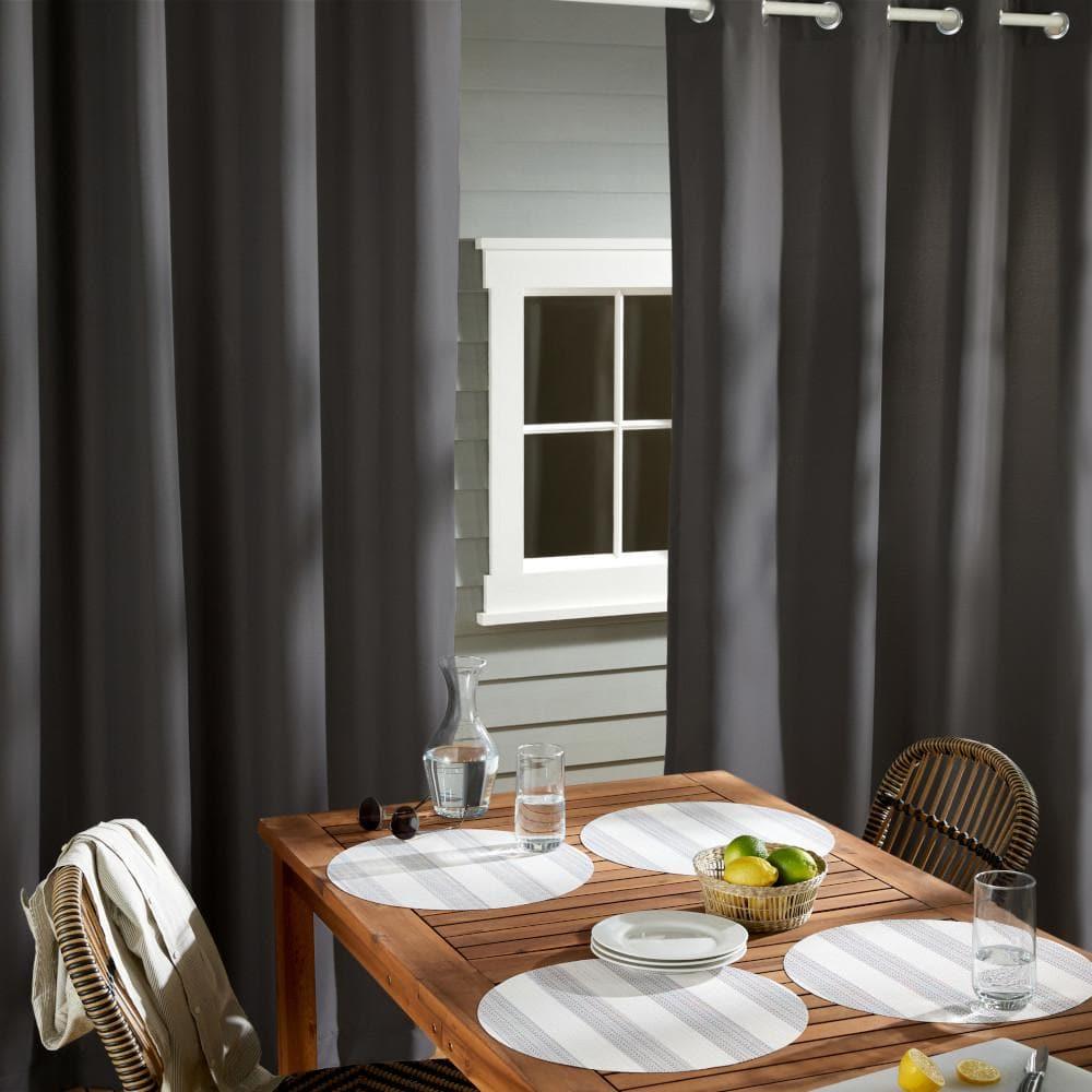 TOWN & COUNTRY BASICS Cabana Solid Heavyweight Indoor Outdoor Curtains, Light Filtering Opacity with Grommet Top, Water Repellent, 2-Pack Set, 54"x108", Charcoal
