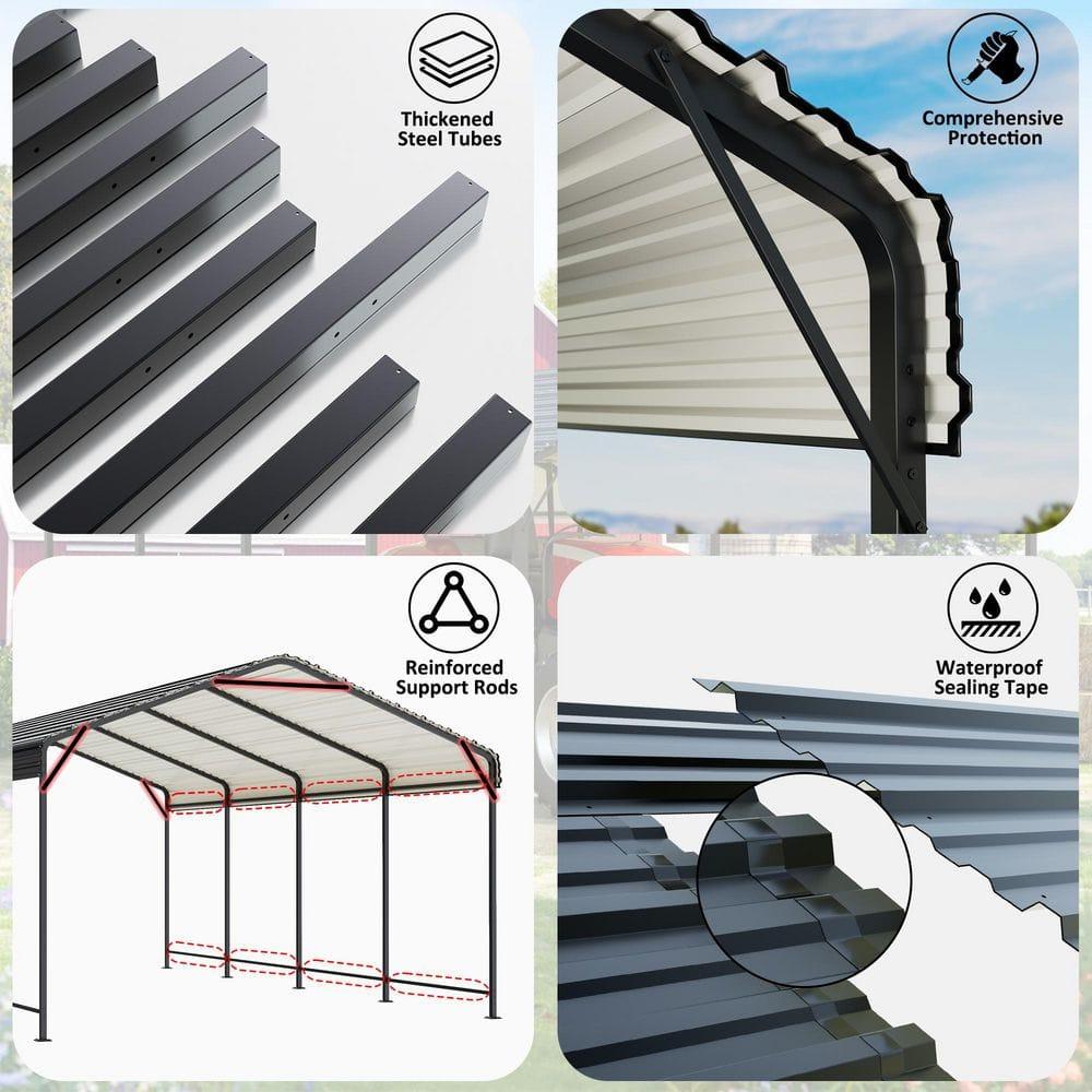 Carport 12x20 FT Metal Carport with Enhanced Base Outdoor Heavy Duty Garage Galvanized Car Shelter for Pickup, Boat, Car and Tractors