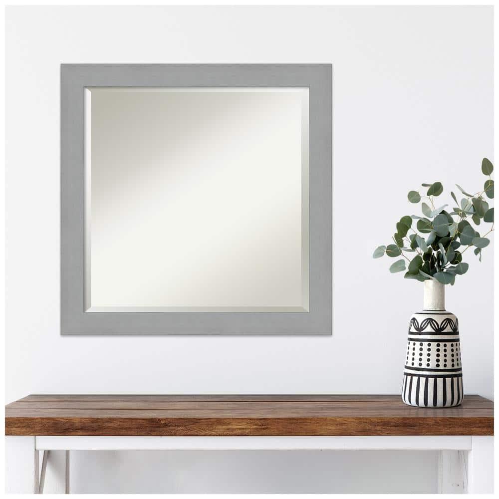 24" x 24" Brushed Nickel Framed Wall Mirror Silver - Amanti Art: Modern Square Beveled, No Assembly Required