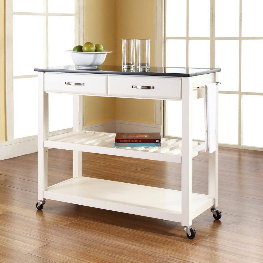 Granite Top Kitchen Prep Cart White/Black - Crosley