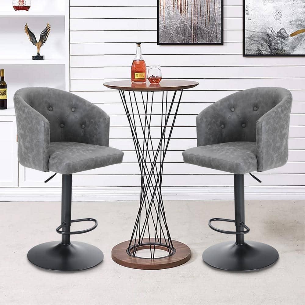 Depot Esh Swivel Bar Stool Adjustable Counter Height Barstool with Backrest Gray
