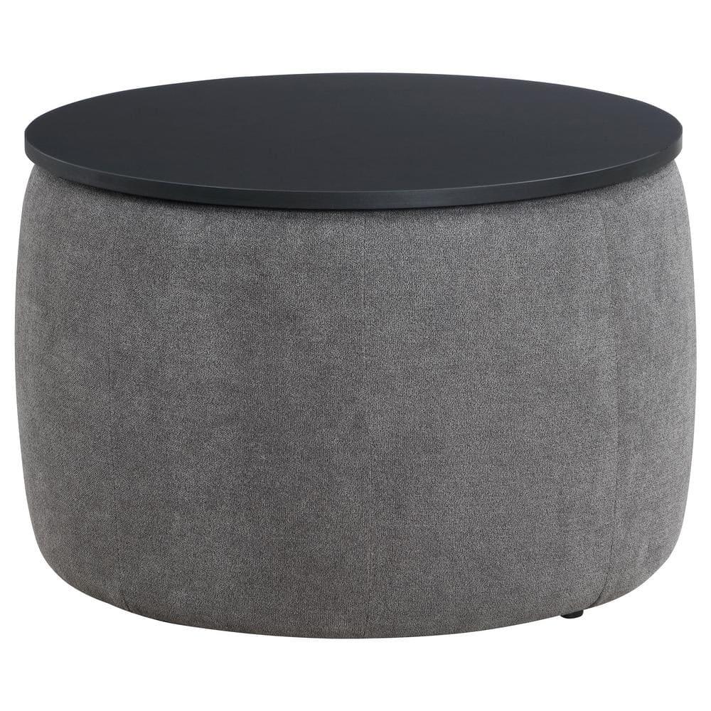 Coaster Home Furnishings Tesoro Upholstered Round Lift Top Storage Ottoman Grey and Black