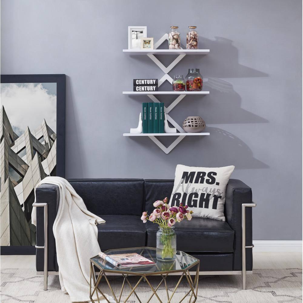 40" x 27.5" Three Tier Diamonds Shelving System White - Danya B.: Modern Laminated MDF, Includes Mounting Hardware