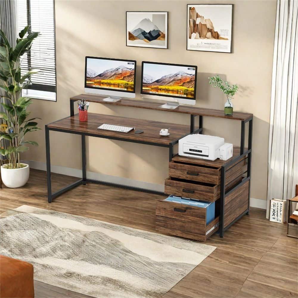 Tribesigns 63" Ergonomic Office Desk, Rustic Brown