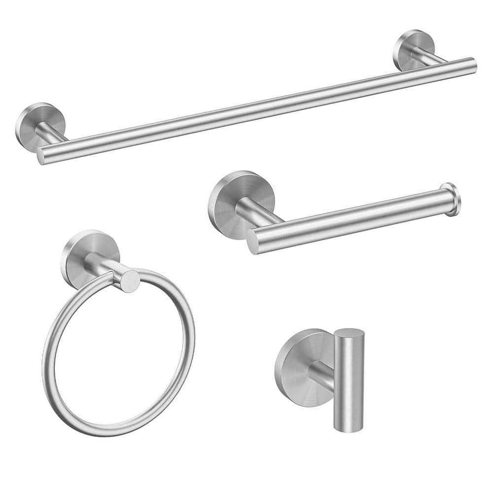24 Inch Towel Bar Sets 4 Pieces Bathroom Kit Accessories Restroom Towel Ring Holder Toilet Paper Holder and Hook Set SUS 304 Stainless Steel Bathroom Hardware Heavy Duty Wall Mount (Brushed Silver)