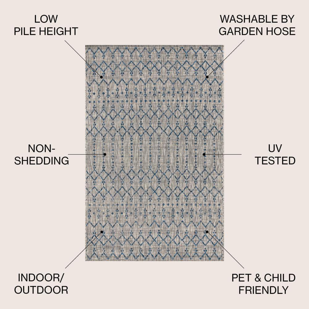 5' x 8' Ourika Moroccan Geometric Textured Weave Indoor/Outdoor Area Rug,  Light Gray/Navy - JONATHAN Y