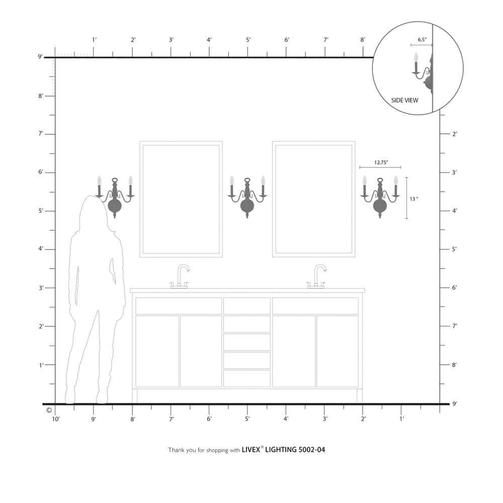 Livex Lighting Williamsburgh 2 - Light Wall Light in  Black