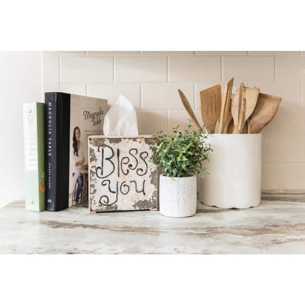 Creative Co-Op Wood & Metal "Bless You" Tissue Box Cover