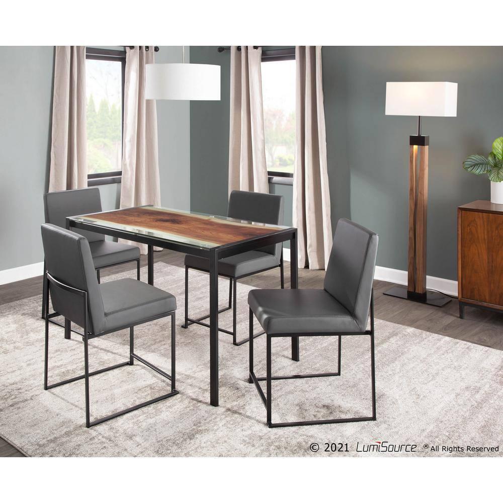 Set of 2 High Back Fuji Dining Chairs Leather/Steel Black/Gray - LumiSource: Upholstered, Modern, Armless