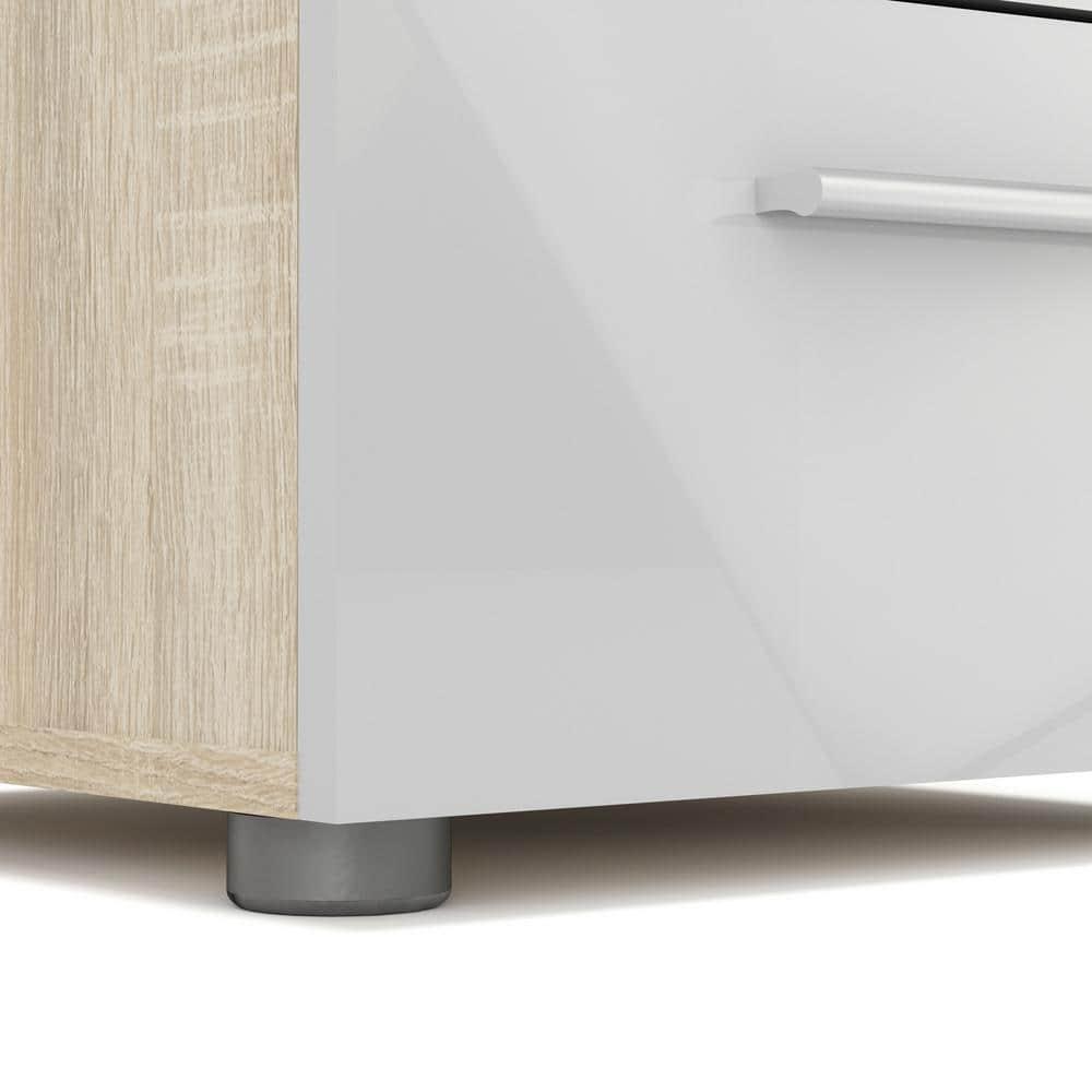 Tvilum, Austin 2 Drawer Nightstand, Oak Structure/White High Gloss