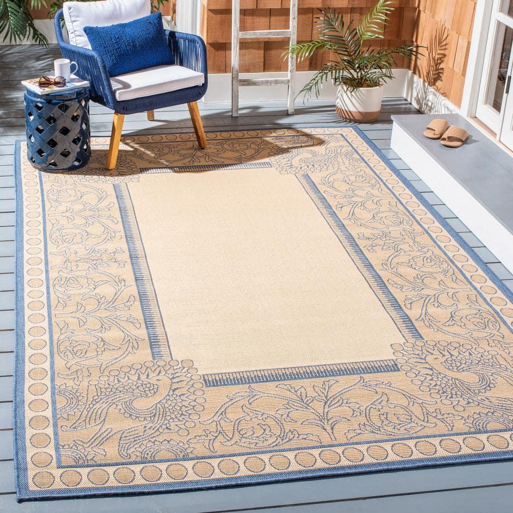 Courtyard CY2965 Power Loomed Indoor/Outdoor Area Rug - Natural/Blue - 4'x5'7" - Safavieh.