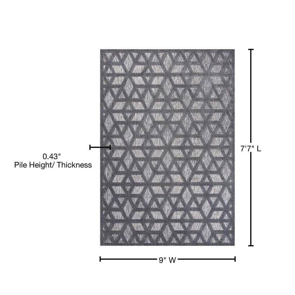 5 X 8 Talaia Neutral Geometric Indoor/Outdoor Area Rug, Dark Gray - JONATHAN Y