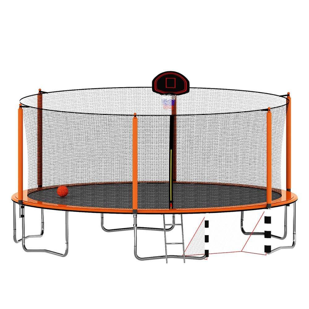 LAFUYSO 16ft Trampoline With Basketball Hoop, Pump, Ladder, Inner Safety Enclosure, And Soccer Goal