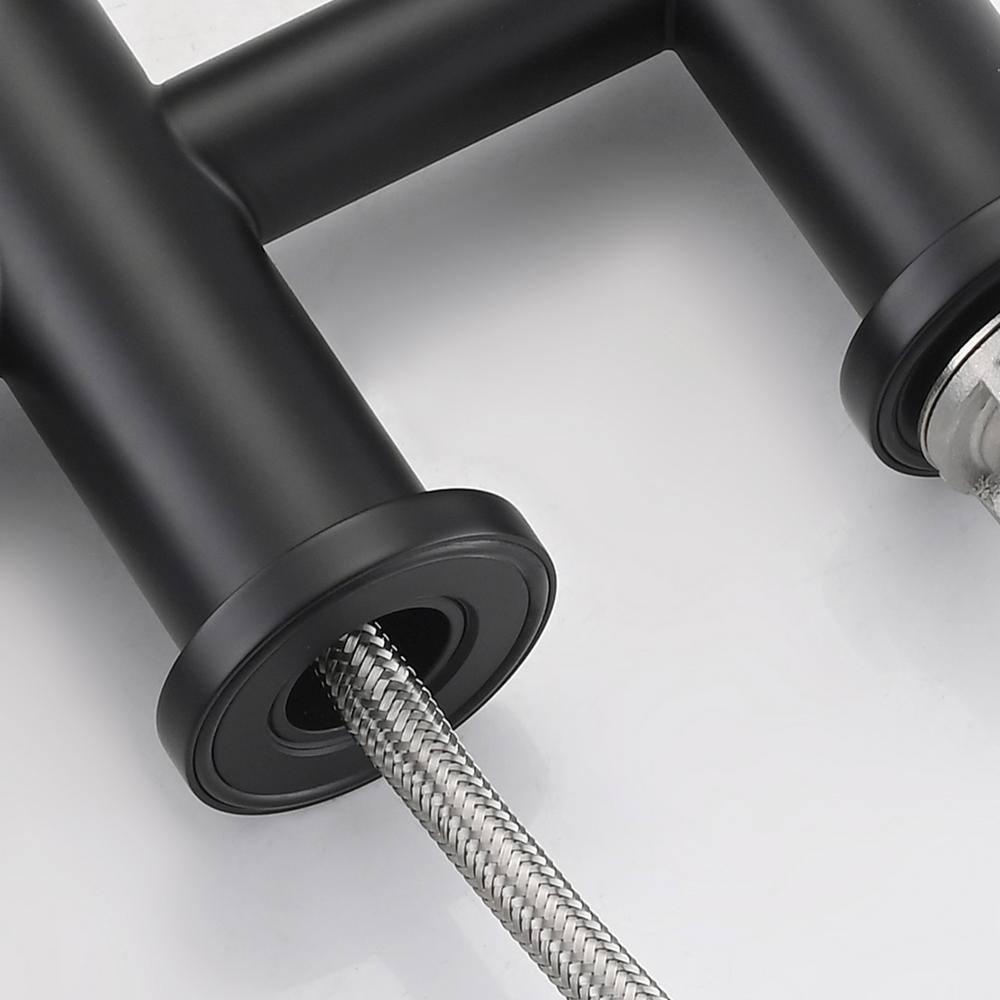 Double Handle Bridge Kitchen Faucet with Side Sprayer in Matte Black