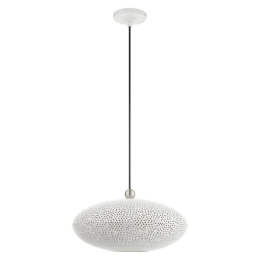 Livex Lighting 49102 Dublin 1 Light 16" Wide Pendant - White with Brushed Nickel Accents