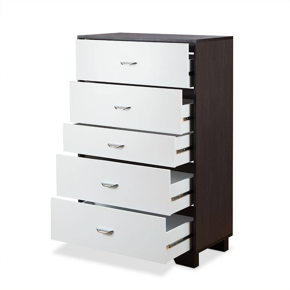 Acme Furniture 32" Eloy Decorative Storage Drawer White and Espresso: Wood Composite, 5-Drawer Organizer, Anti-Tip Hardware