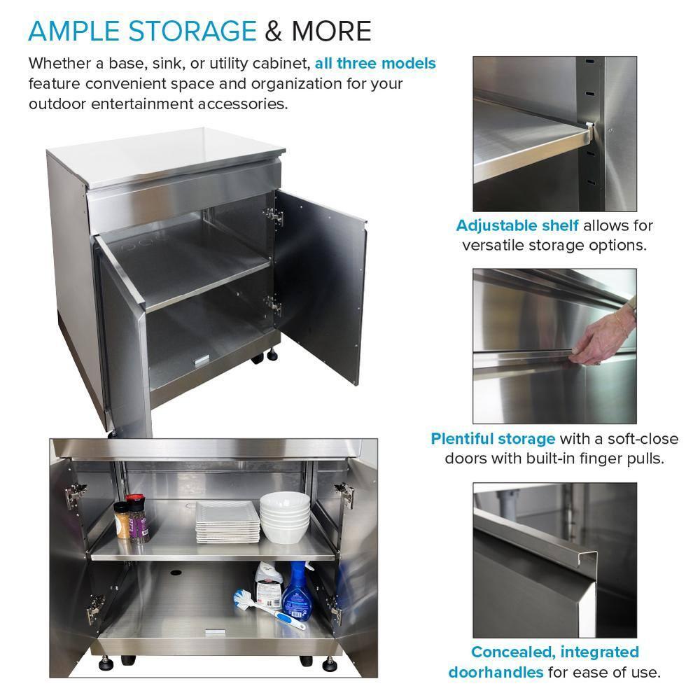 Transolid Outdoor Kitchen 24-in x 51-in Single Sink Cabinet, Folding Shelves, Stainless