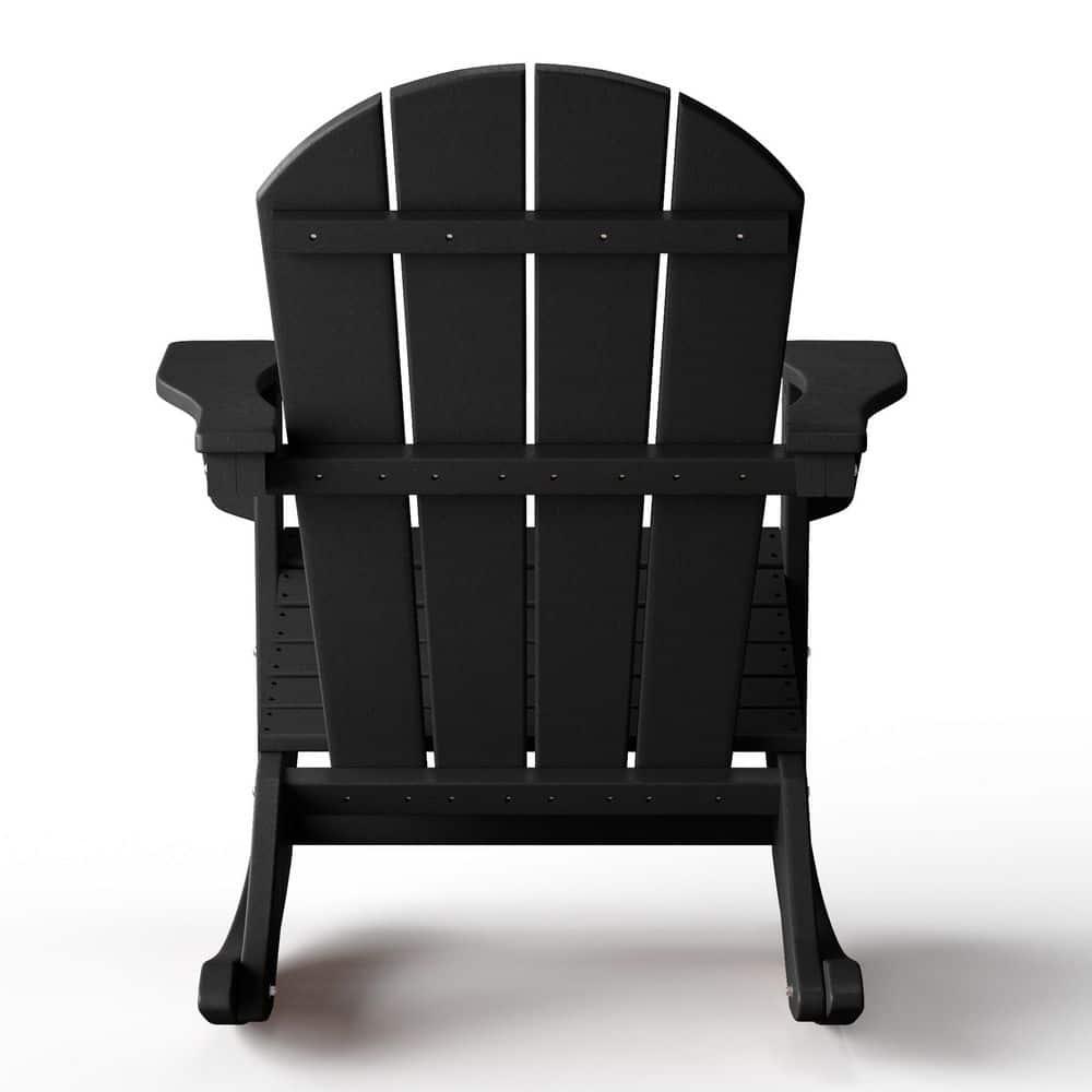 JUSTLET Plastic Adirondack Rocking Chair,HDPE All-Weather Outdoor Rocking Adirondack Chair for Porch, Patio, Balcony,Black