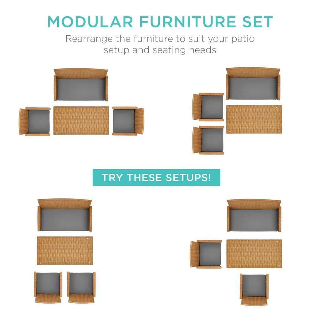 Best Choice Products 4-Piece Outdoor Wicker Patio Conversation Furniture Set w/ Table, Cushions - Natural/Gray