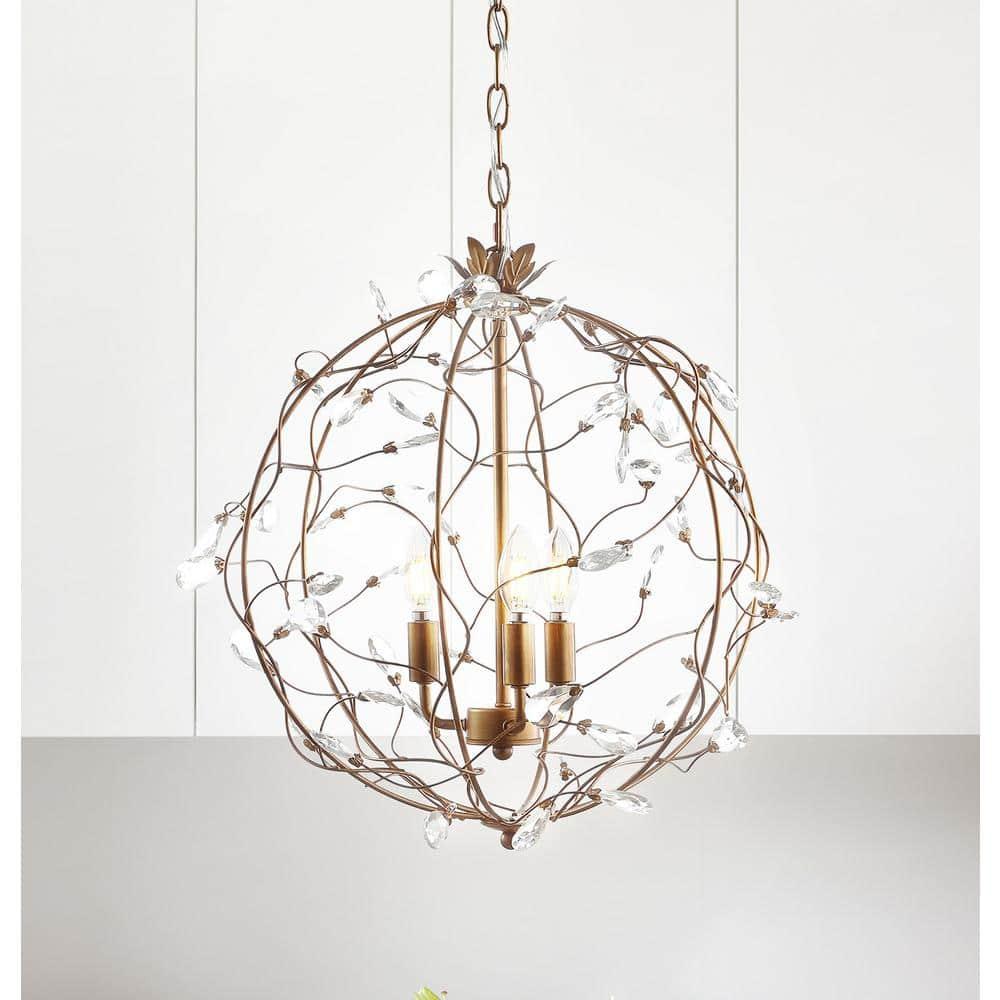 Isabelle 20" Adjustable Metal/Glass LED Pendant, Antique Gold