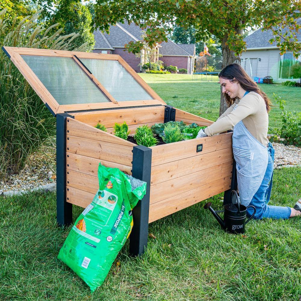 Backyard Discovery Aggie 4x2' Cedar Wood Cold Frame Mini Greenhouse, Polycarbonate Lid