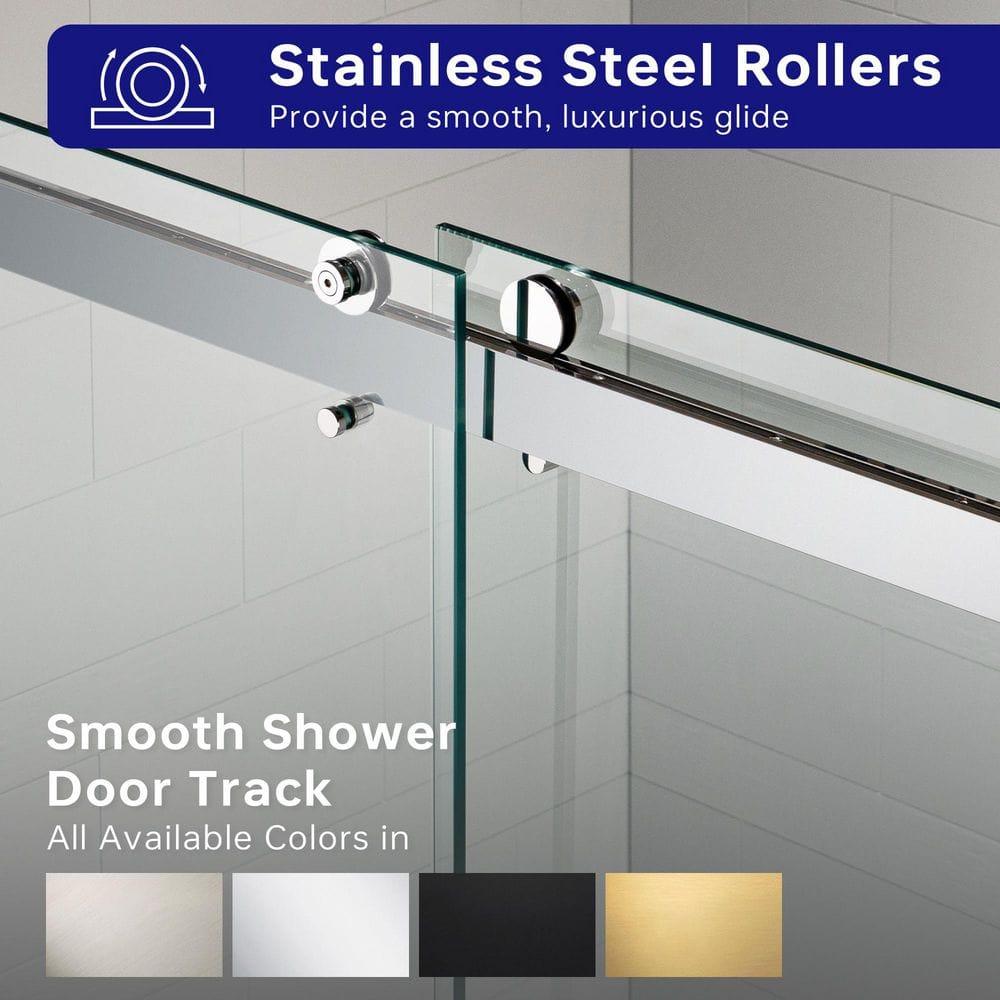 WoodBridge Frameless Single Sliding Shower Doors, 56-60" W X 62" H With 5/16" Clear Tempered Glass And Explosion-Proof Film MSDF6062-B
