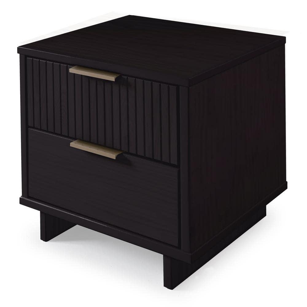 Granville Modern 2 Drawer Nightstand Black - Manhattan Comfort: Bedside Table with Storage, Painted Wood Finish