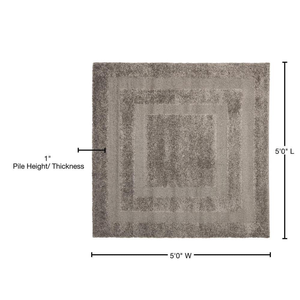 SAFAVIEH Florida Mason Bordered Shag Area Rug, Grey, 5' x 5' Square