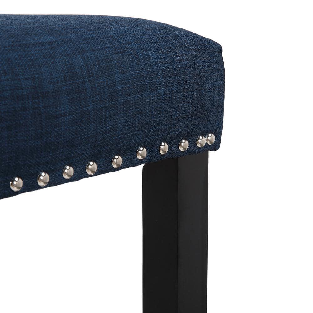 Westin Outdoor Yazan 24" Upholstered Bar Stool with Nail Head Trim (Set of 2), Black/Navy Blue