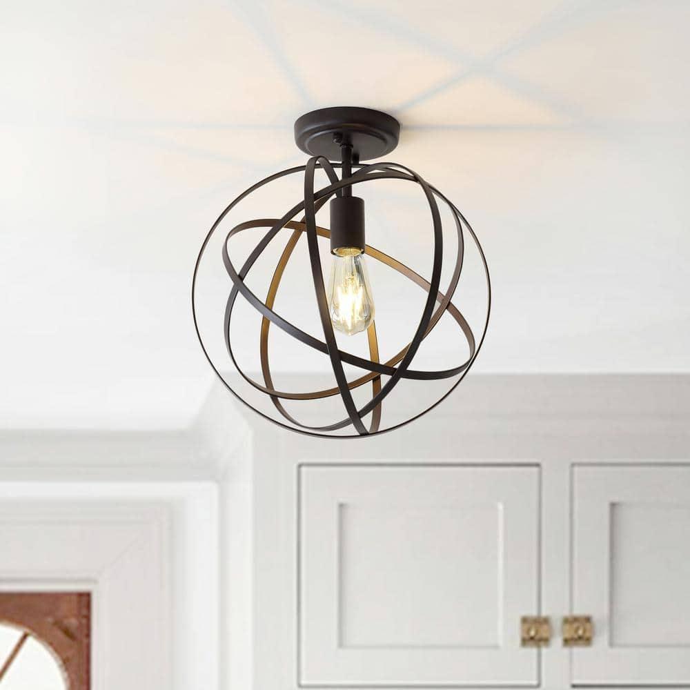 JONATHAN  Y Alma 13" Metal Orb Contemporary 1 -Light 13-in Polished Bronze Semi Flush Mount Light