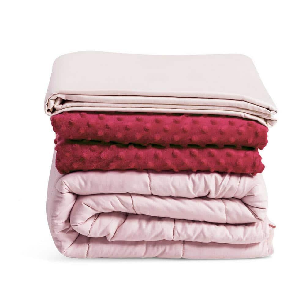 Gymax 20 lbs Heavy Weighted Blanket 3 Piece Set w/ Hot & Cold Duvet Covers 60''x80'' Pink