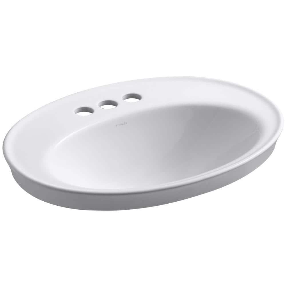 Serif® Ceramic Oval Drop-In Bathroom Sink with Overflow