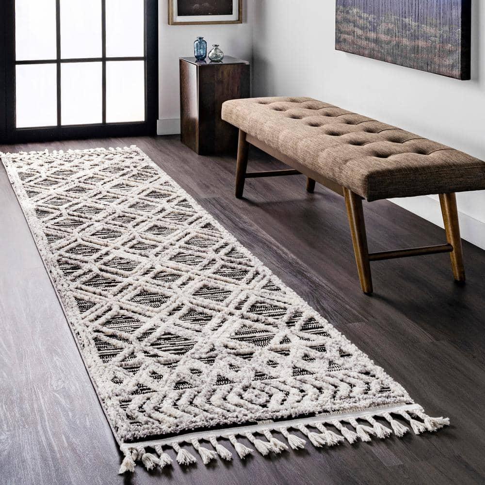Nuloom 7x9 Ansley Moroccan Tassel Indoor Area Rug, Grey, High-Low Textured Bohemian Design, Plush High Pile, Stain Resistant, Bedroom, Living Room