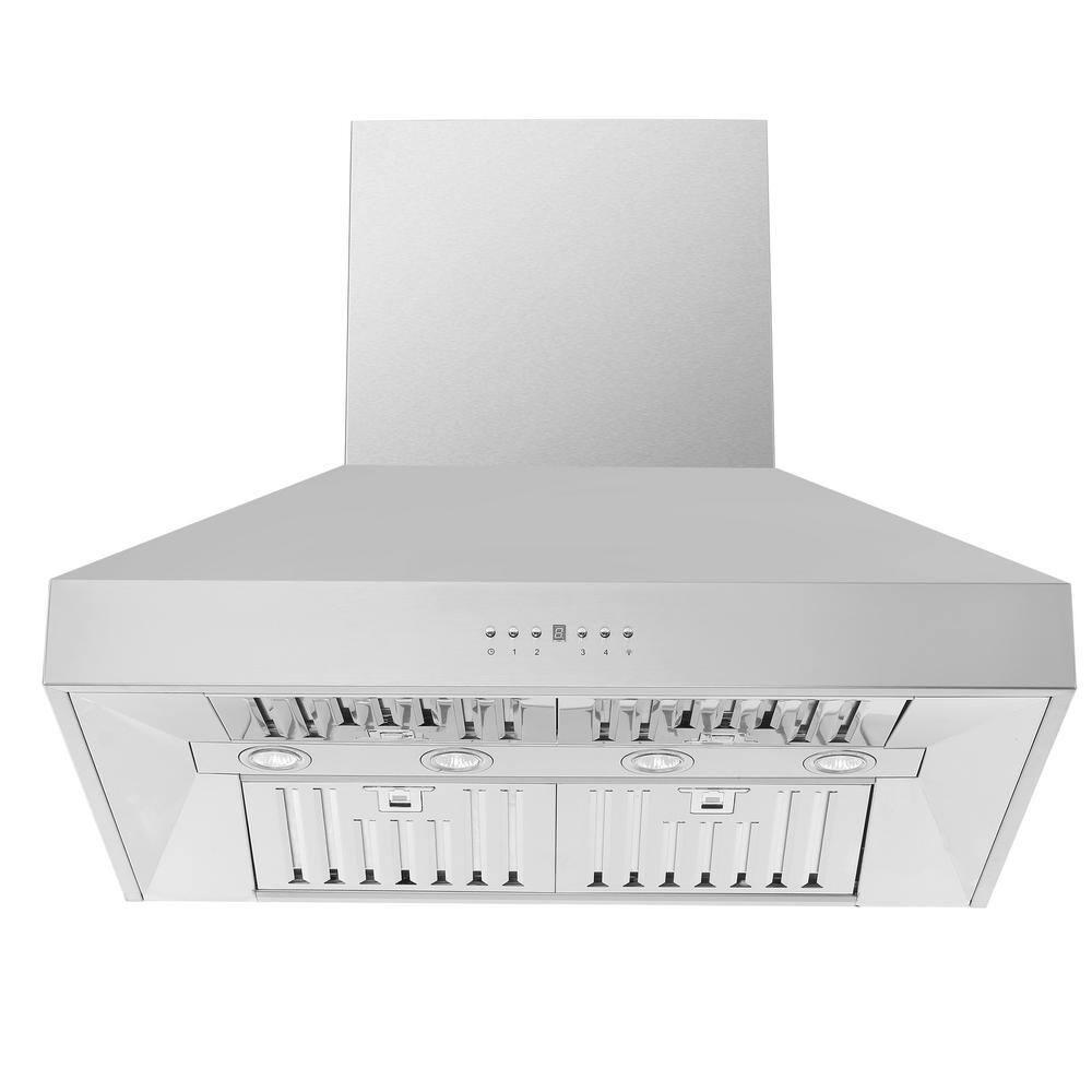 Forno Orvieto 36-inch Wall Mount Range Hood, 1200 CFM Double Motor, 4 Speed Control, All Stainless Steel