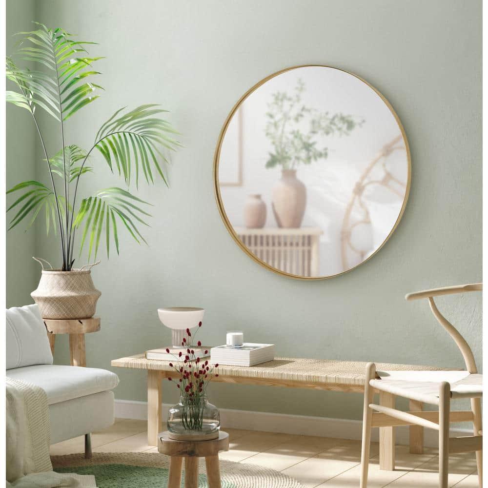 28" Rollo Round Wall Mirror Gold - Kate & Laurel All Things Decor: Modern Style, Metal Frame, No Assembly Required