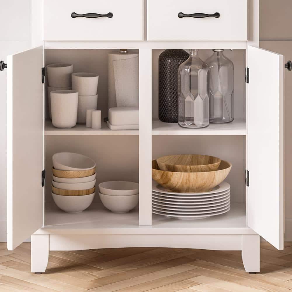 36" Sideboard Buffet Servers with Wood Top White - Home Styles: Traditional Style, Adjustable Shelves, Storage Cabinet