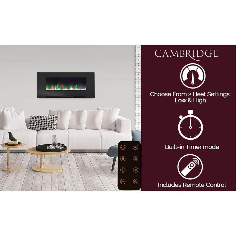 Cambridge Cambridge Wall Mount Electric Fireplace Heater with Remote Control for Indoor Use in Living Room, Bedroom, Home Office