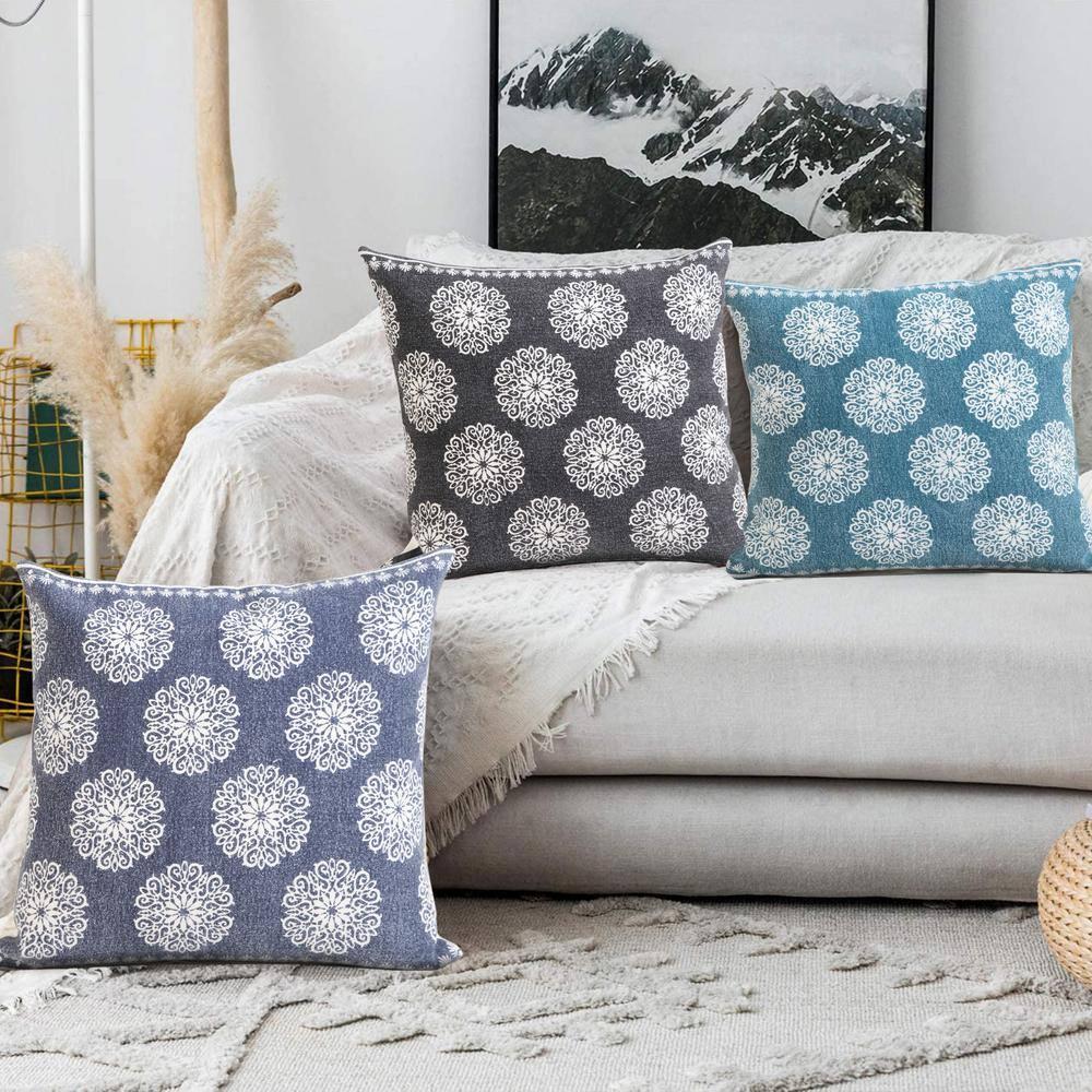 Ox Bay 20" x 20" Traditional, Bohemian, Vintage, Cottage Black, White, Multi-color Floral Cotton Throw Pillow , Zip Closure