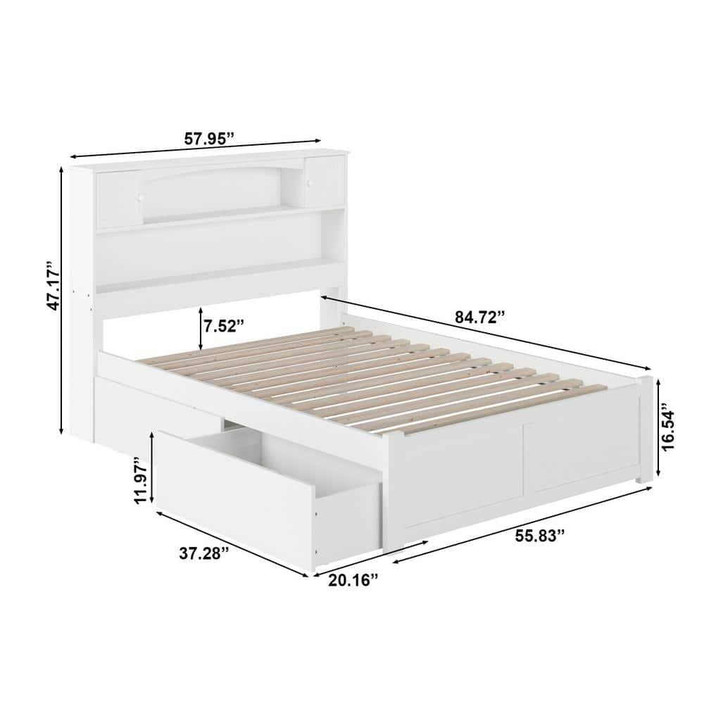 Newport Full White Wood Bookcase Bed with Storage Drawers