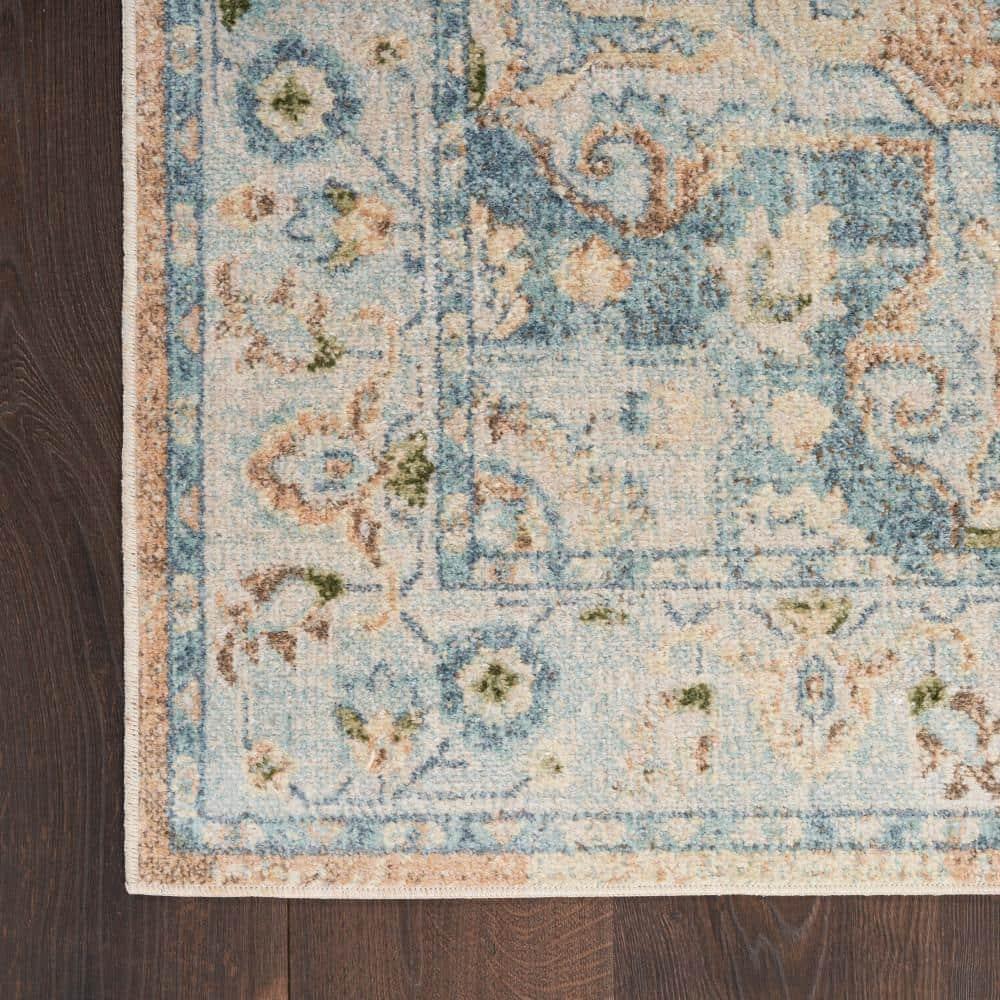 Nourison Astra Machine Washable Vintage Medallion Indoor Rug Beige Blue 2'2" x 10'
