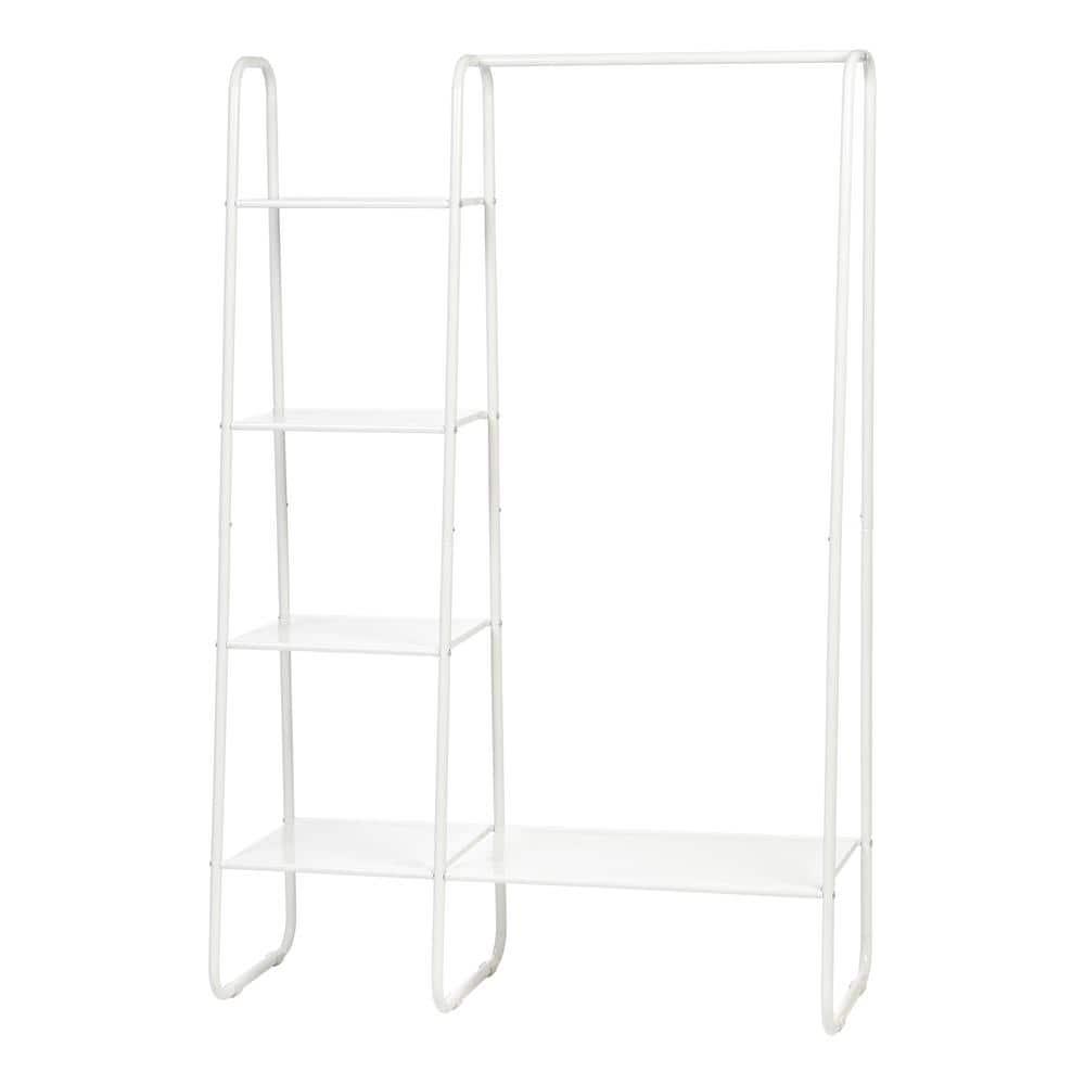IRIS USA Clothes Rack with 4 Metal Shelves, Freestanding for Hanging Clothes, White