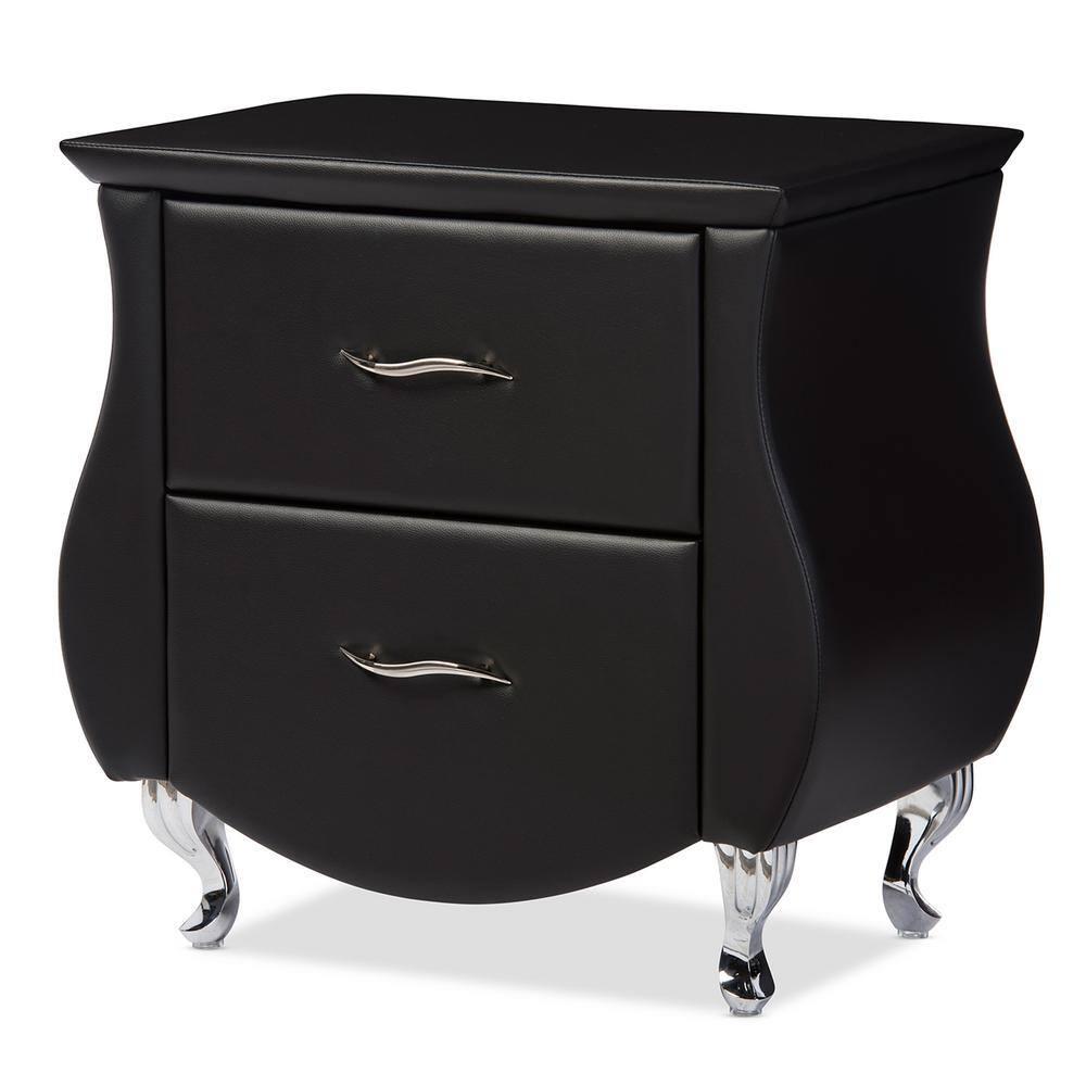 Erin Modern And Contemporary Faux Leather Upholstered Nightstand - Black - Baxton Studio: Elegant Bedside Table with Storage Drawer