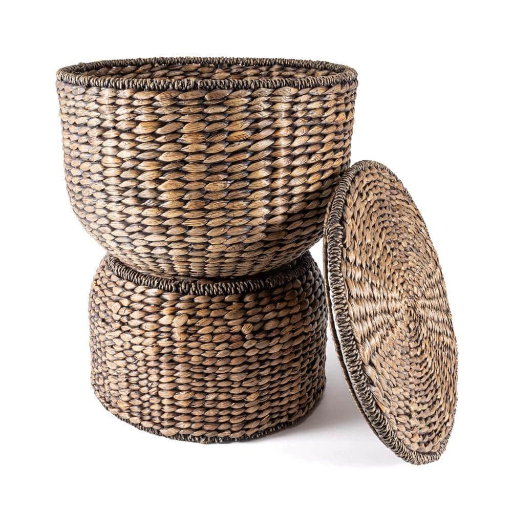 happimess 18" Hourglass Handwoven Hyacinth Storage Accent Table with Lid