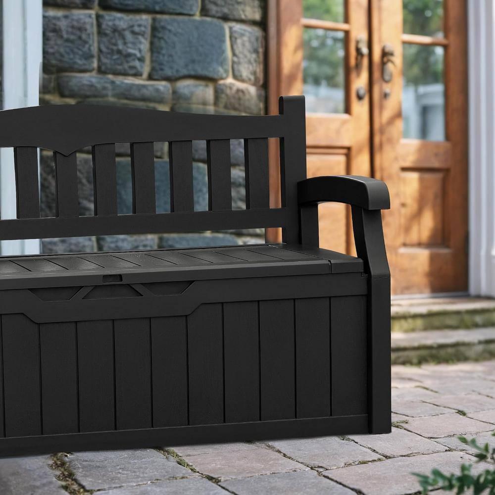 Devoko 80 Gallon Storage Bench Deck Box Lockable for Patio Furniture, Garden Decor and Outdoor Seating for Cushions, Garden Tools and Pool Supplies (Black)