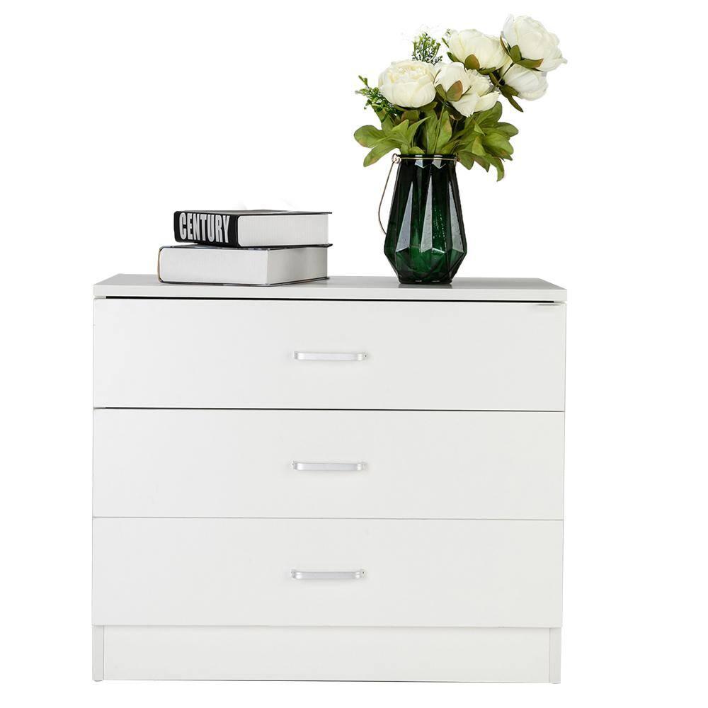 White Drawer Chest, Wood Dresser with 3 Drawer, Drawer Cabinet Storage Drawer Unit, Nightstand for Bedroom