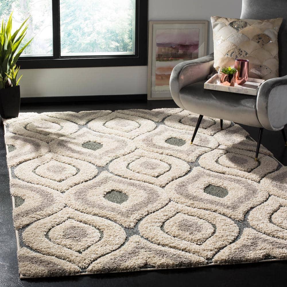 Florida Shag SG461 Power Loomed Indoor Accent Rug - Cream/Light Blue - 4'x6' - Safavieh
